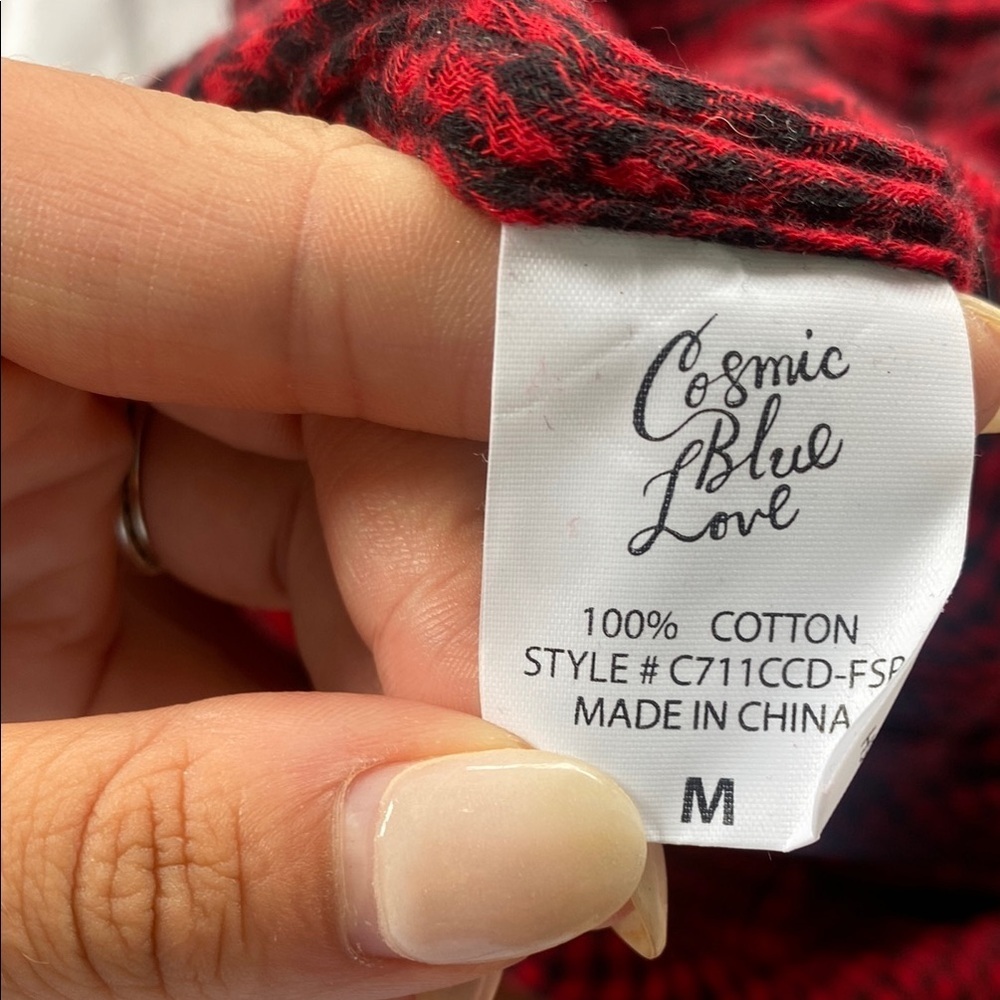 Cosmic Blue Love Plaid Red Shirt 100% Cotton - Picture 5 of 5